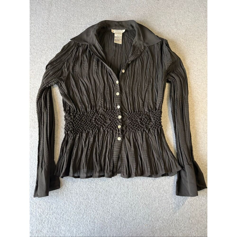 Y2K Whimsigoth romantic fairycore flare sleeve button down shirred/smocked blous